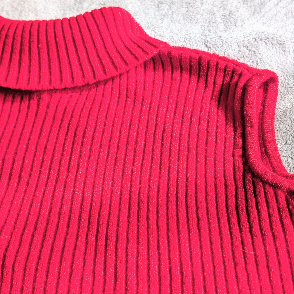 Vibrant Red Sleeveless Turtleneck Sweater Sz L